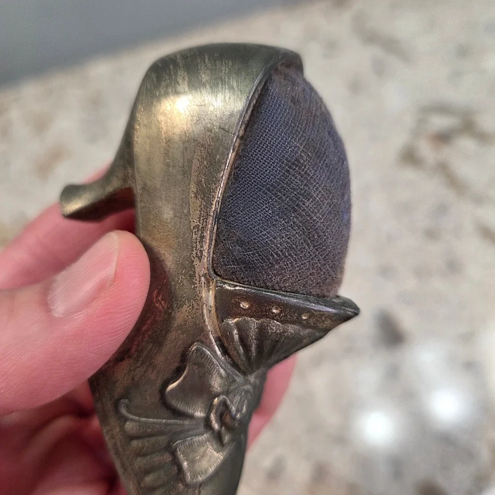 Vintage Made in Occupied Japan Metal High Heel Shoe Pin Cushion Victorian Style